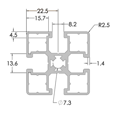 10B-4545-0 MODULAR SOLUTIONS EXTRUDED ELITE PROFILE<BR>45MM X 45MM